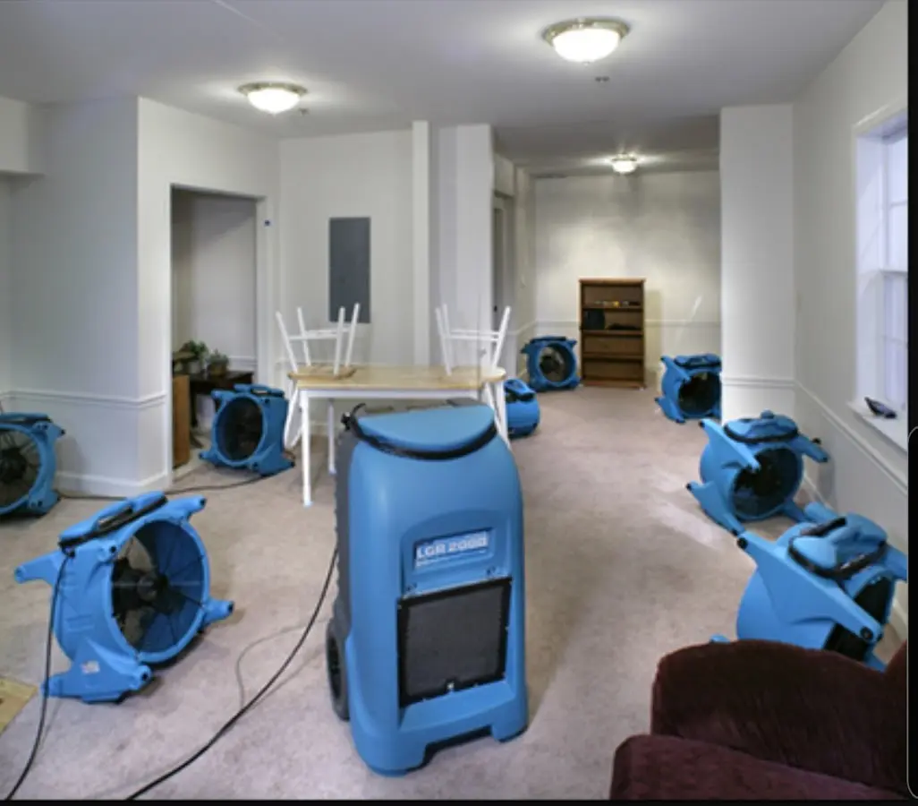 Air movers and dehumidifier setup for Water Damage Restoration in Hornell